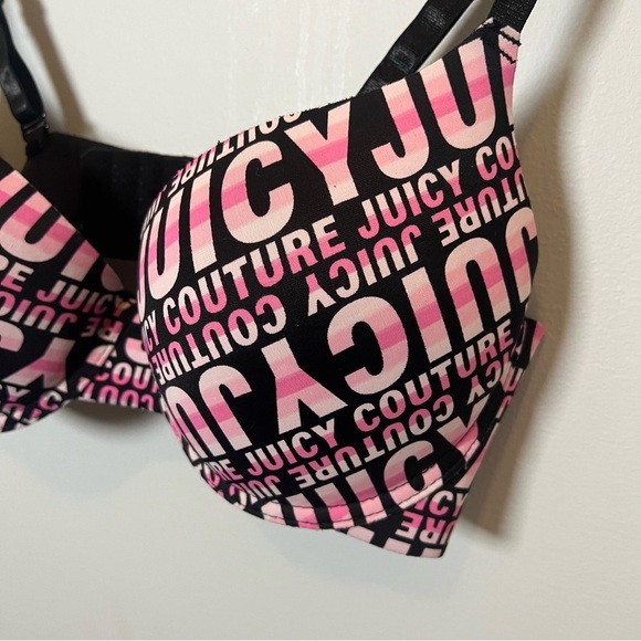 Juicy Couture Black & Pink Bra size 36C Underwire Spell Out - Picture 2 of 6